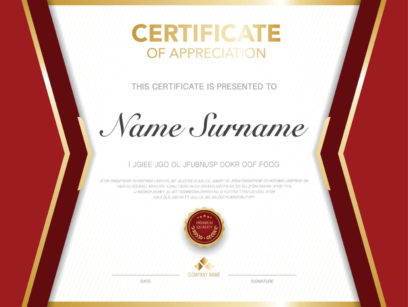 diploma certificate template red and gold color with luxury and modern style vector image.