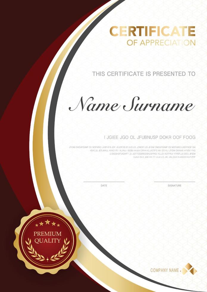 diploma certificate template red and gold color with luxury and modern style vector image, suitable for appreciation.  Vector illustration.