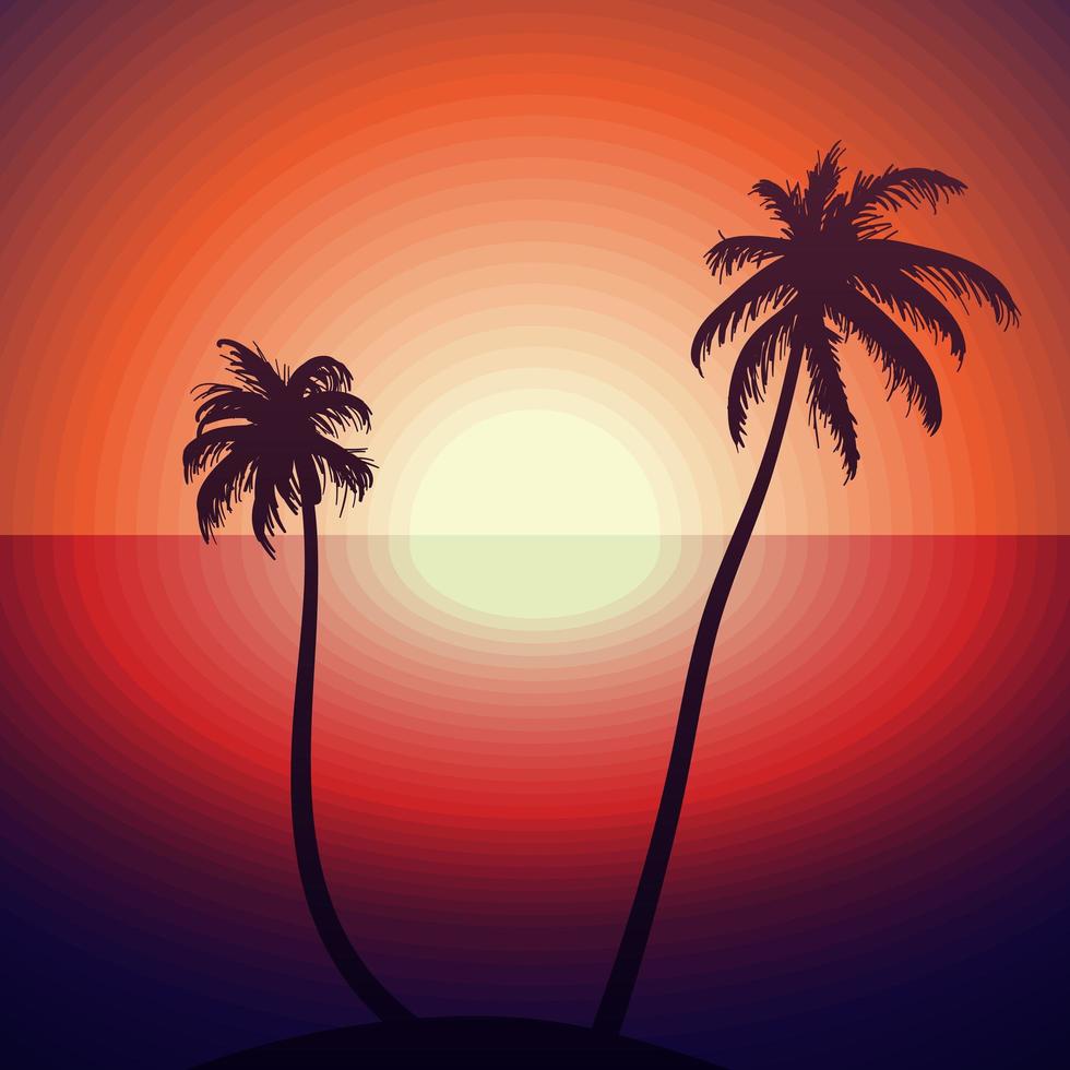 puesta de sol tropical con palmeras vector