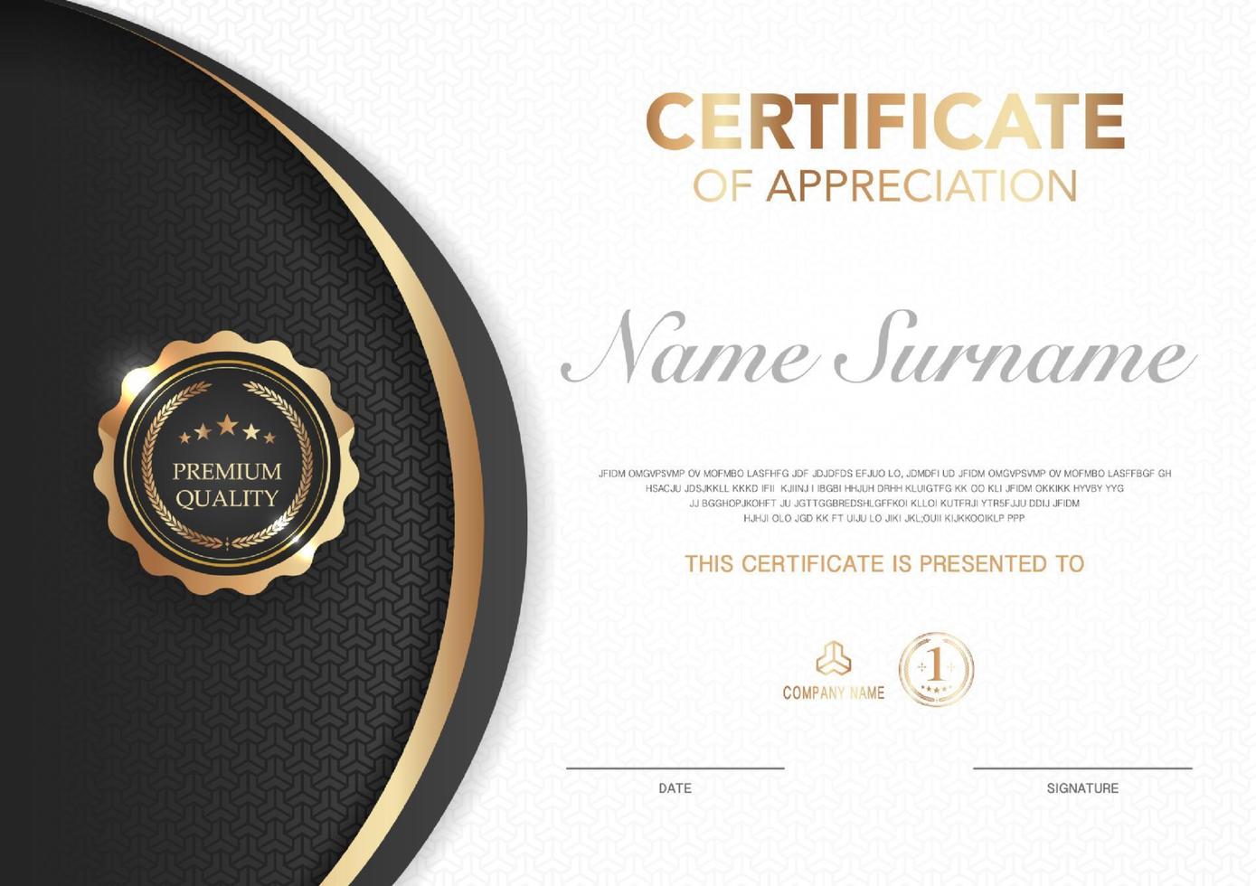 Certificate template black and gold luxury style image. Diploma of geometric modern design. eps10 vector. vector