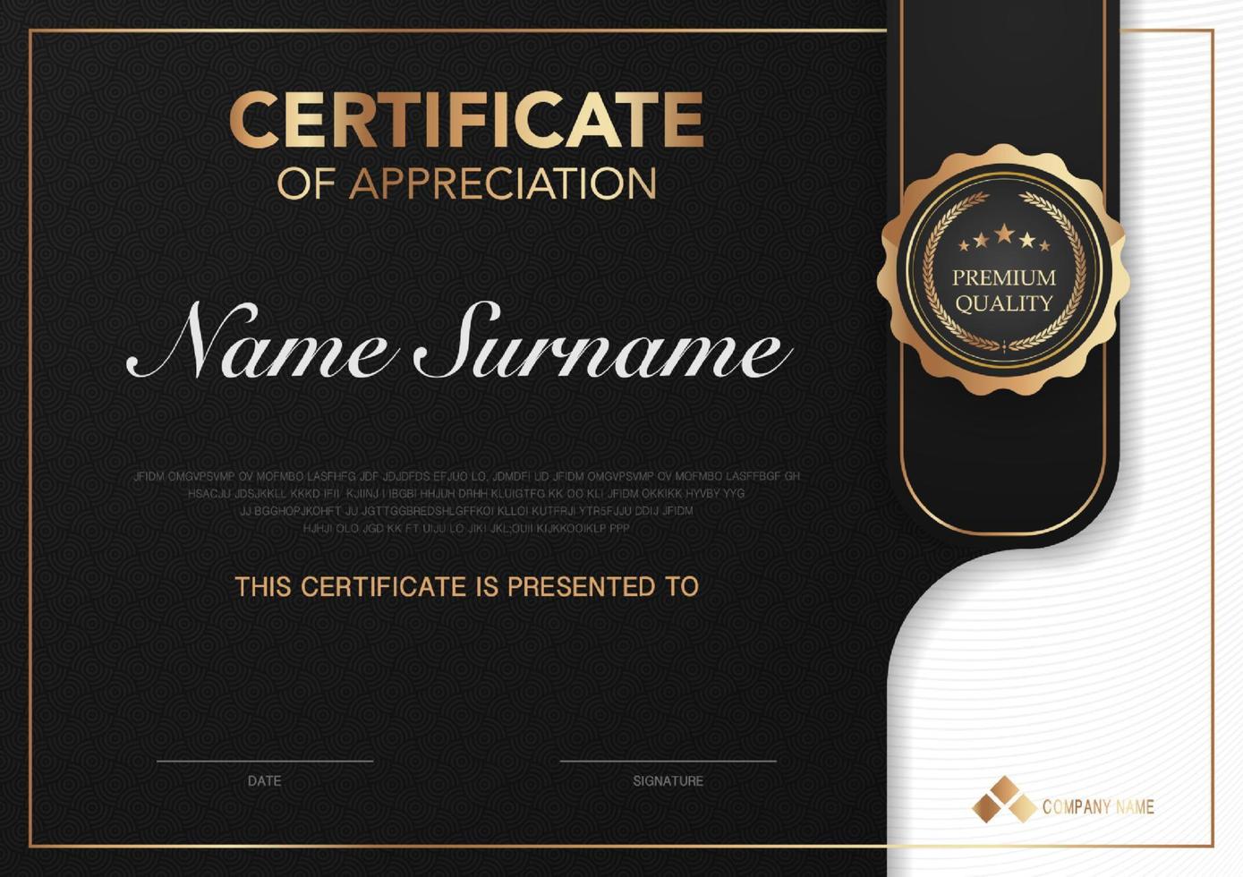 Certificate template black and gold luxury style image. Diploma of geometric modern design. eps10 vector. vector