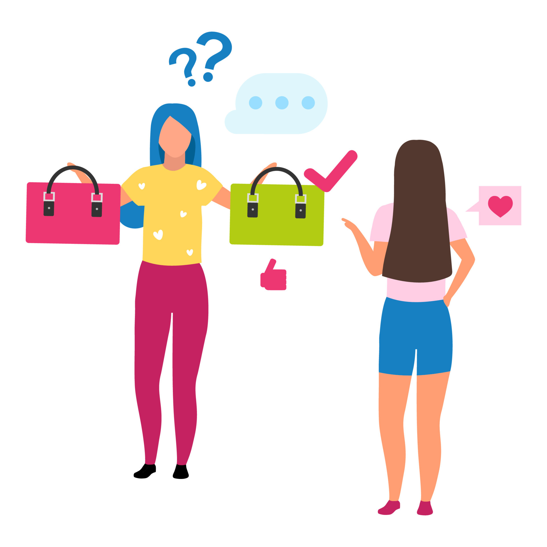 Girl choosing handbag flat vector illustration. Shop assistant helping consumer make decision cartoon character. Customer in mall doing purchases. Friends shopping in handbag showroom 4449477 Vector Art at Vecteezy Girl choosing handbag flat vector illustration. Shop assistant helping consumer make decision cartoon character. Customer in mall doing purchases. Friends shopping in handbag showroom 4449477 Vector Art at Vecteezy