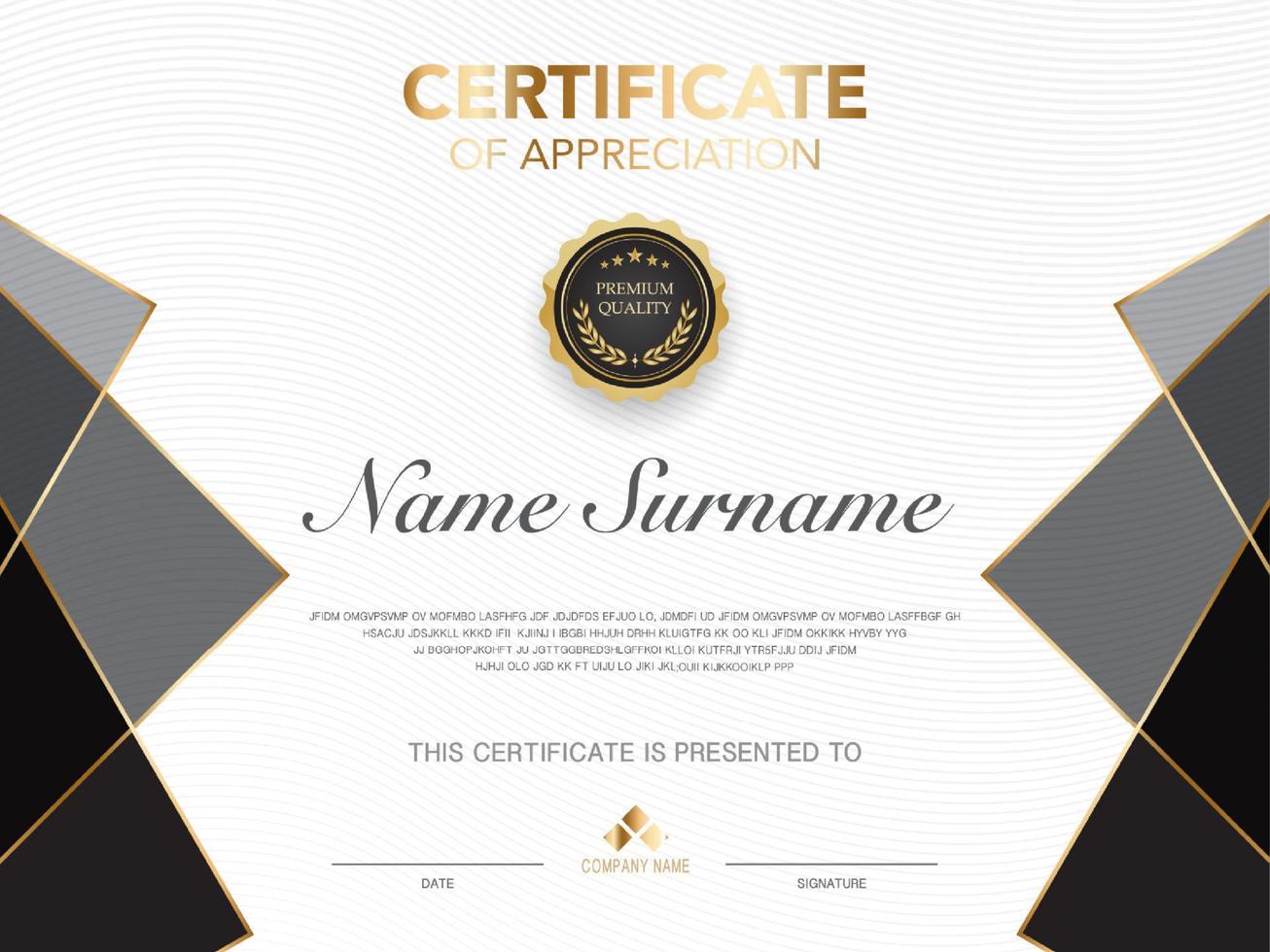 diploma certificate template black and gold color with luxury and modern style vector image, suitable for appreciation.  Vector illustration.