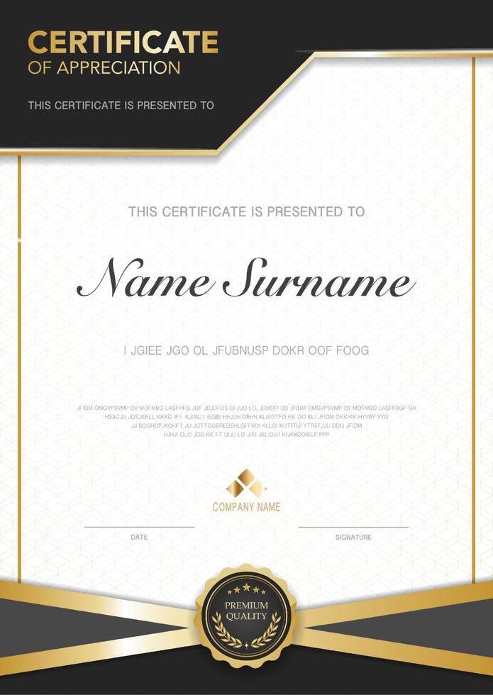 diploma certificate template black and gold color with luxury and modern style vector image, suitable for appreciation.  Vector illustration.