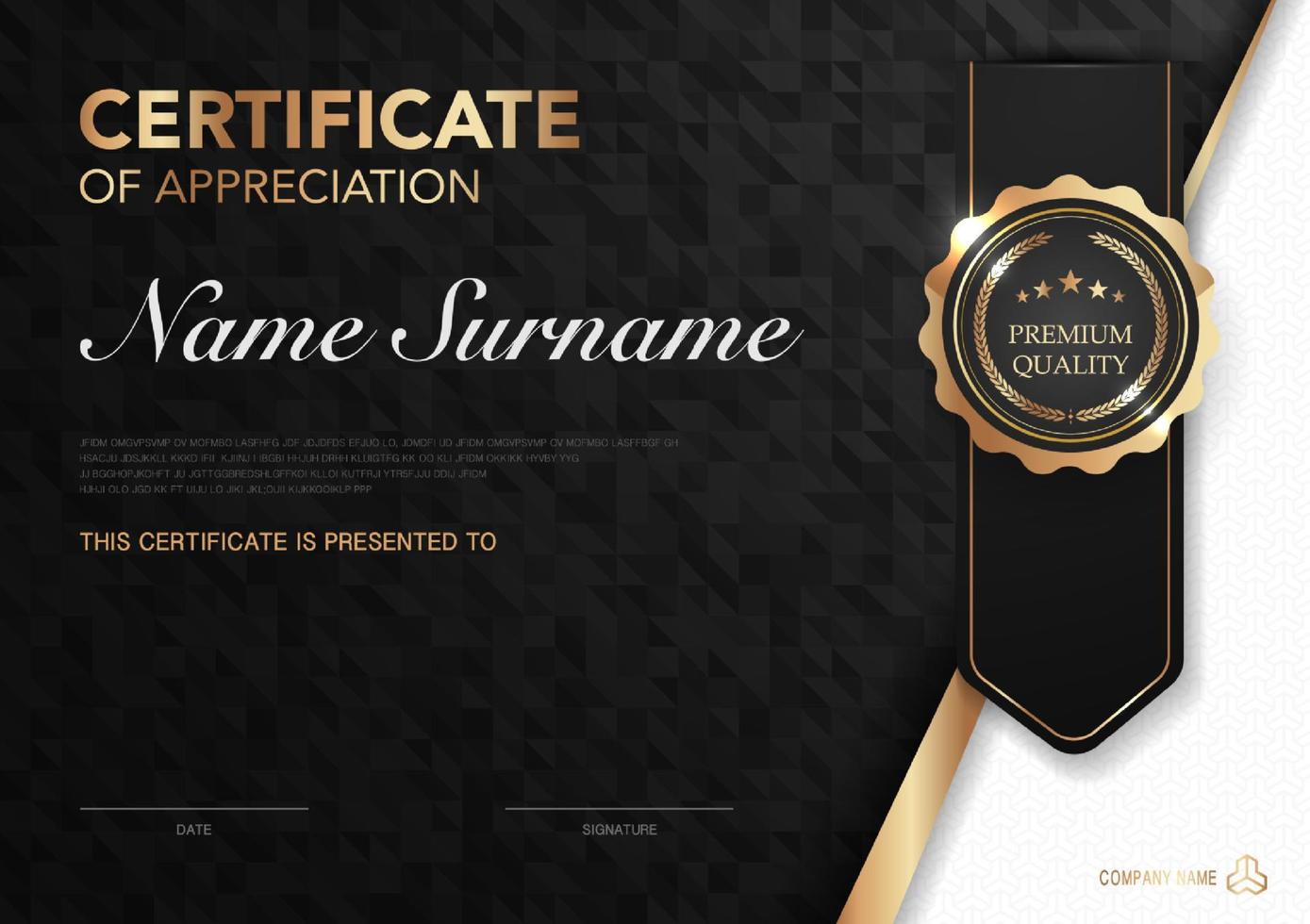 Certificate template black and gold luxury style image. Diploma of geometric modern design. eps10 vector. vector