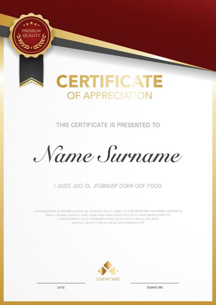 diploma certificate template red and gold color with luxury and modern style vector image, suitable for appreciation.  Vector illustration.