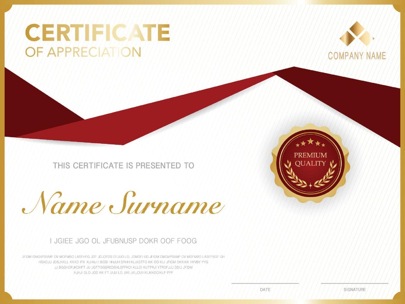 diploma certificate template red and gold color with luxury and modern style vector image.