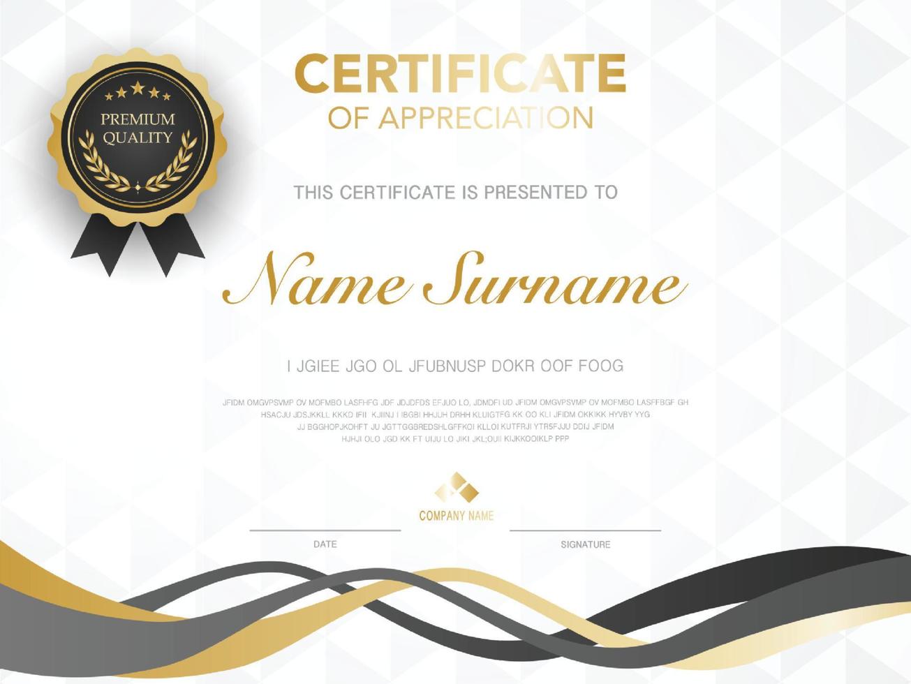 Certificate template black and gold with luxury style image. Diploma of geometric modern design. eps10 vector