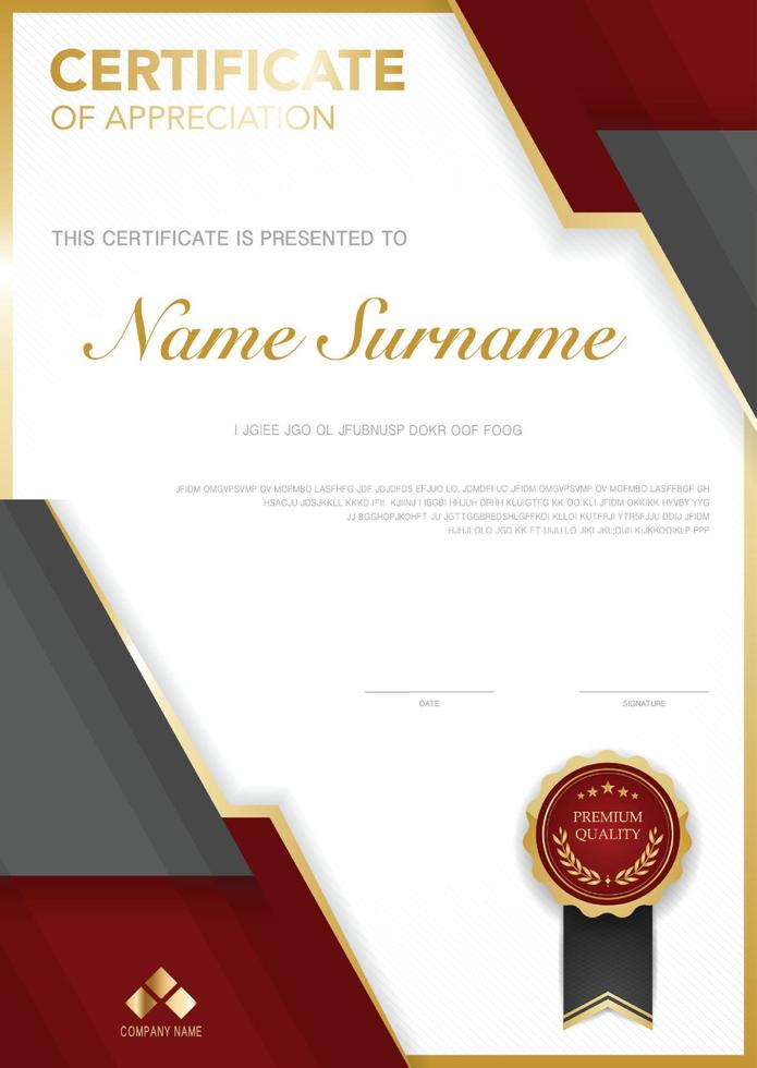 diploma certificate template red and gold color with luxury and modern style vector image, suitable for appreciation.  Vector illustration.