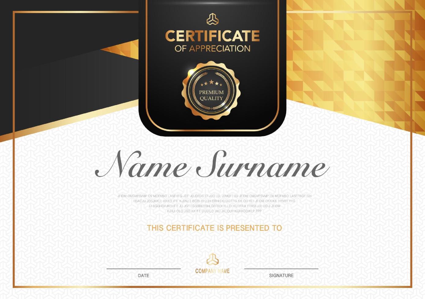 Certificate template black and gold luxury style image. Diploma of geometric modern design. eps10 vector. vector