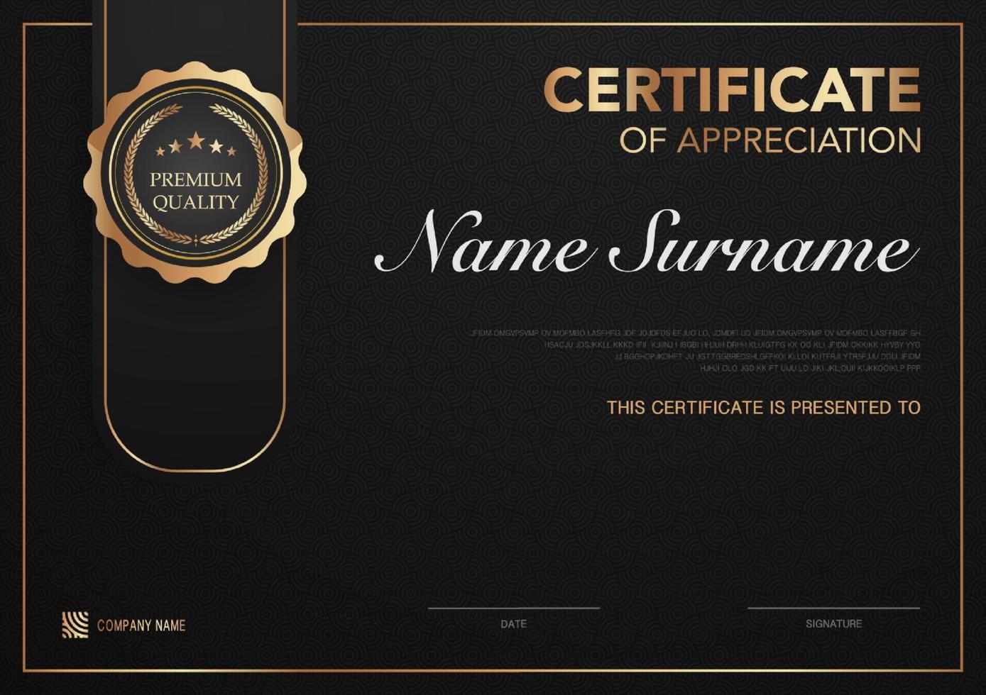 Certificate template black and gold luxury style image. Diploma of geometric modern design. eps10 vector. vector