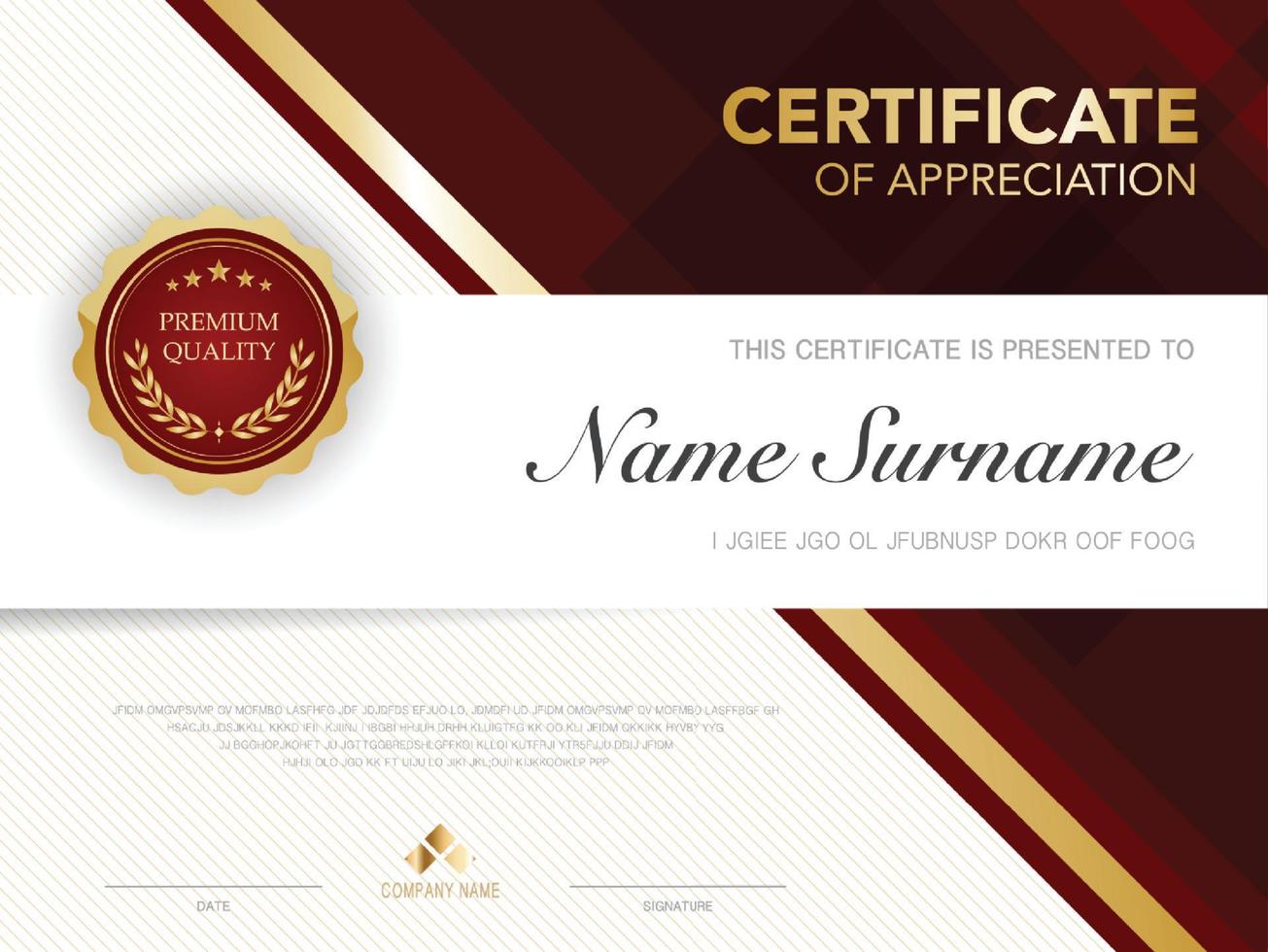diploma certificate template red and gold color with luxury and modern style vector image.
