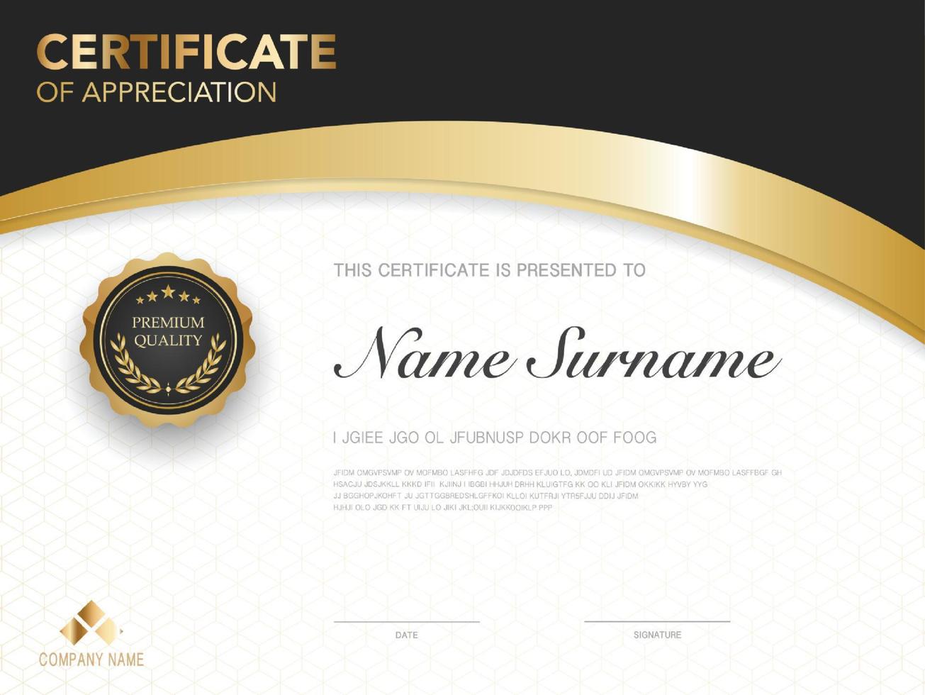 diploma certificate template black and gold color with luxury and modern style vector image.