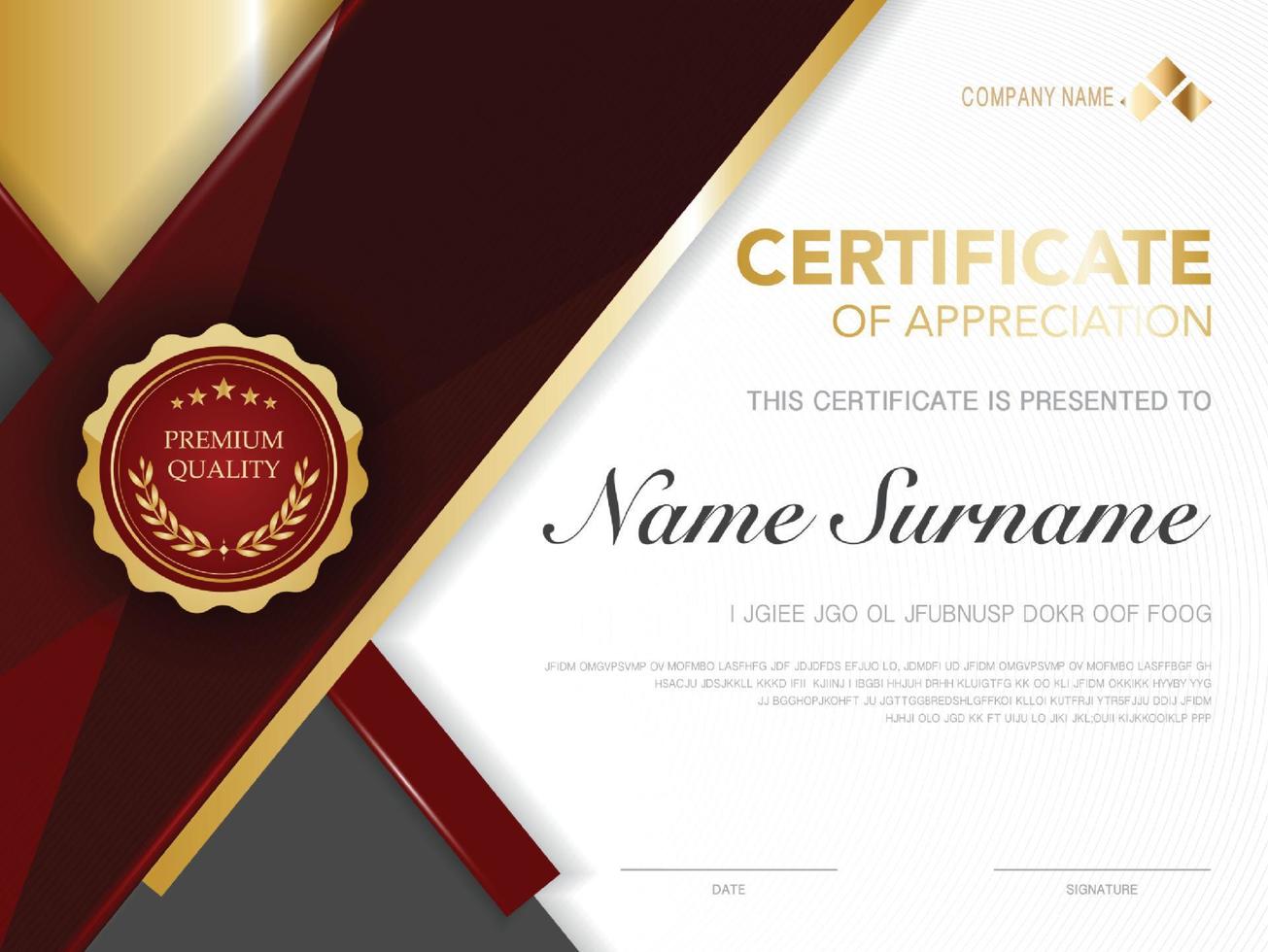 diploma certificate template red and gold color with luxury and modern style vector image.