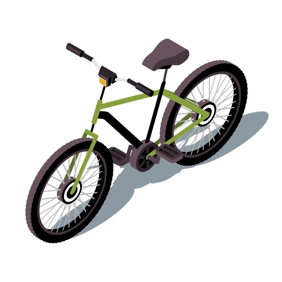 Ilustración de vector de color isométrico de bicicleta. infografía de transporte de la ciudad. bicicleta de pedales. vehículo de dos ruedas. actividad al aire libre. estilo de vida saludable. Transporte concepto 3d aislado sobre fondo blanco.