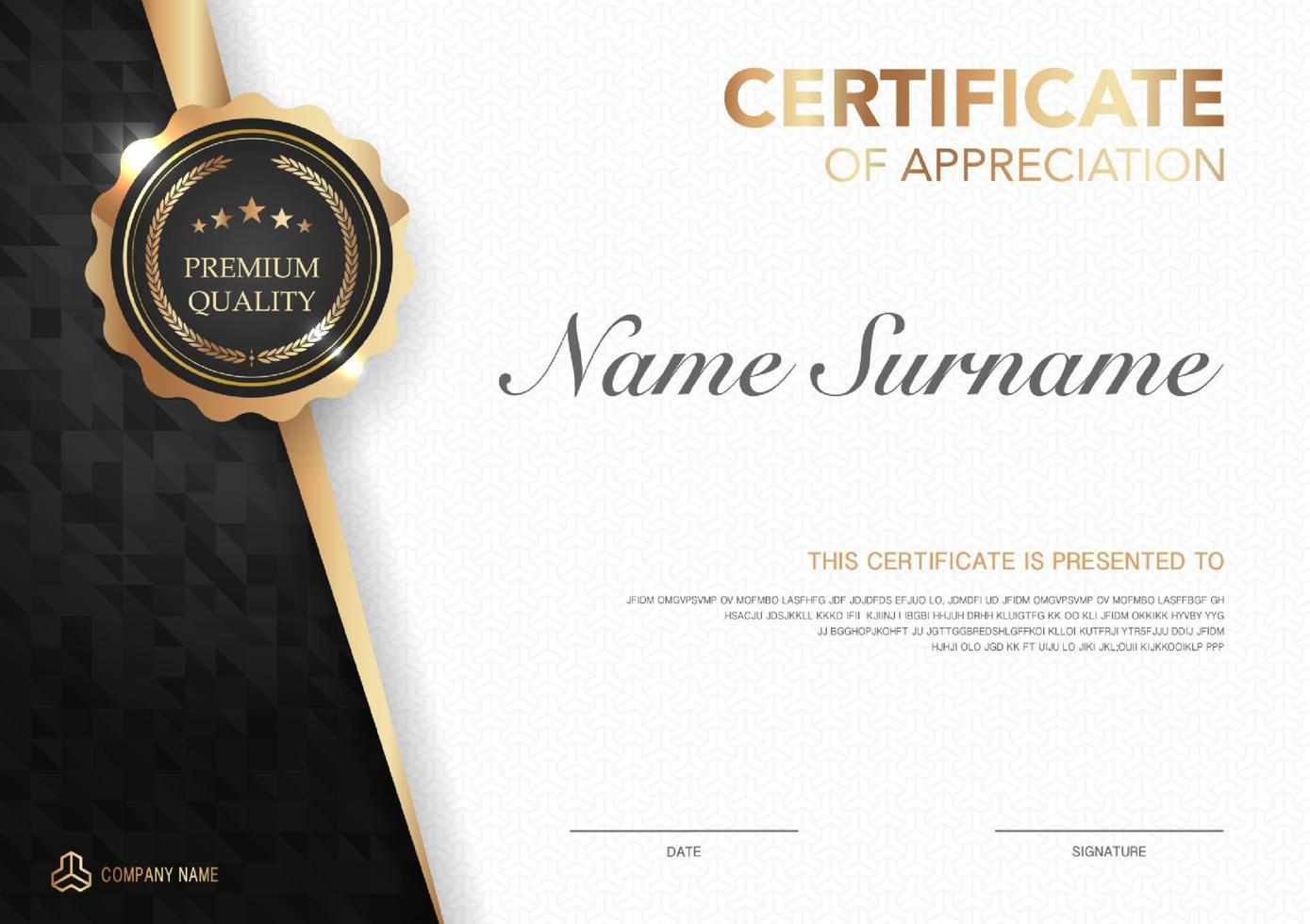 Certificate template black and gold luxury style image. Diploma of geometric modern design. eps10 vector. vector