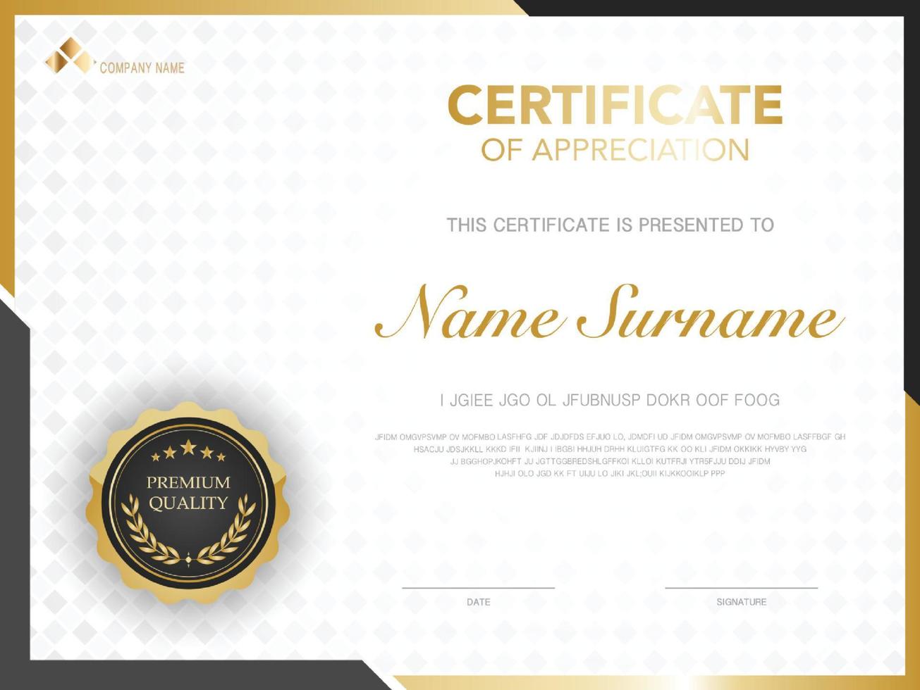 Certificate template black and gold with luxury style image. Diploma of geometric modern design. eps10 vector