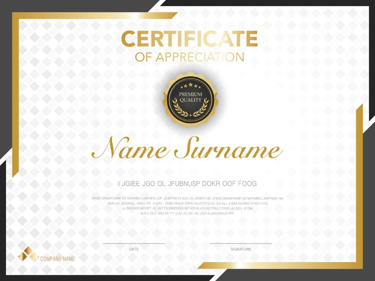 Certificate template black and gold with luxury style image. Diploma of geometric modern design. eps10 vector