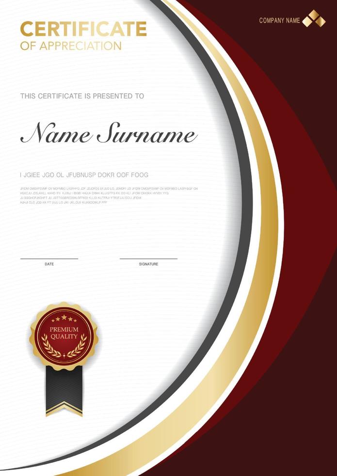 diploma certificate template red and gold color with luxury and modern style vector image, suitable for appreciation.  Vector illustration.