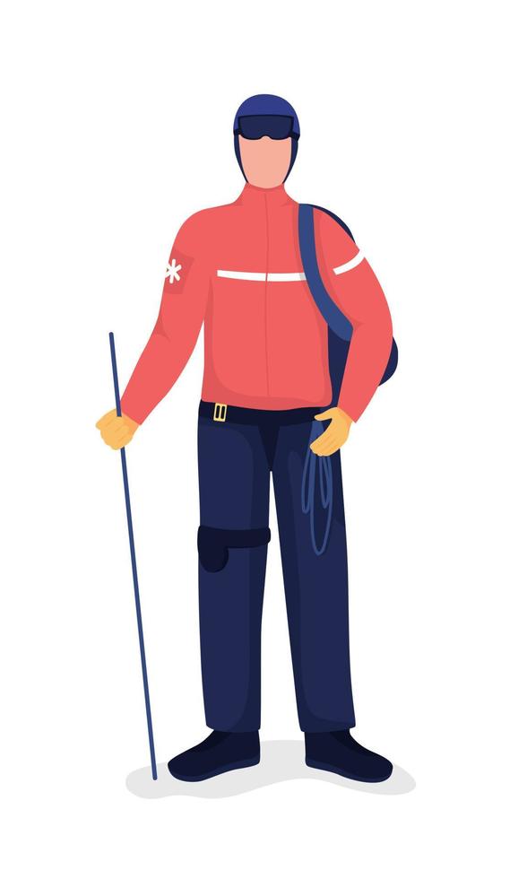 salvador en carácter vectorial de color semi plano uniforme de invierno. figura de pie. persona de cuerpo entero en blanco. Ayuda de emergencia aislada ilustración moderna de estilo de dibujos animados para diseño gráfico y animación vector