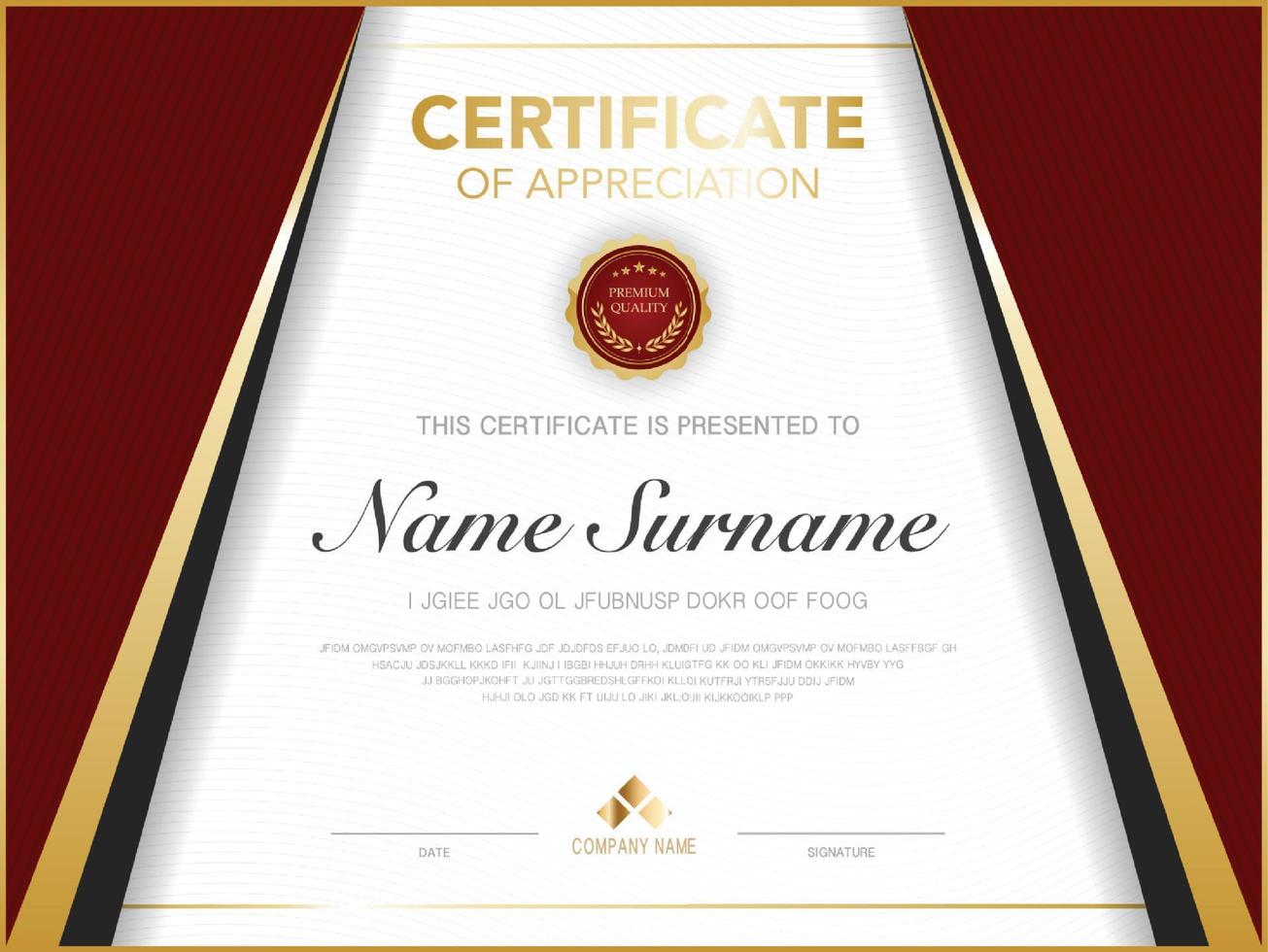 diploma certificate template red and gold color with luxury and modern style vector image.