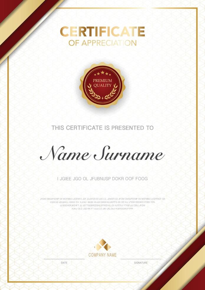 diploma certificate template red and gold color with luxury and modern style vector image, suitable for appreciation.  Vector illustration.