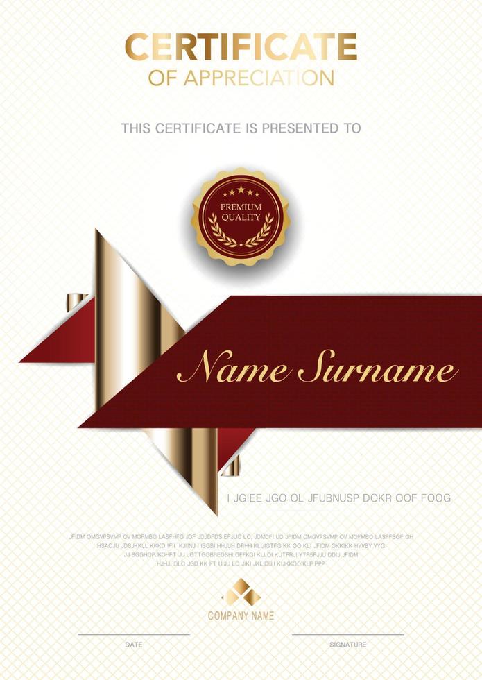diploma certificate template red and gold color with luxury and modern style vector image, suitable for appreciation.  Vector illustration.