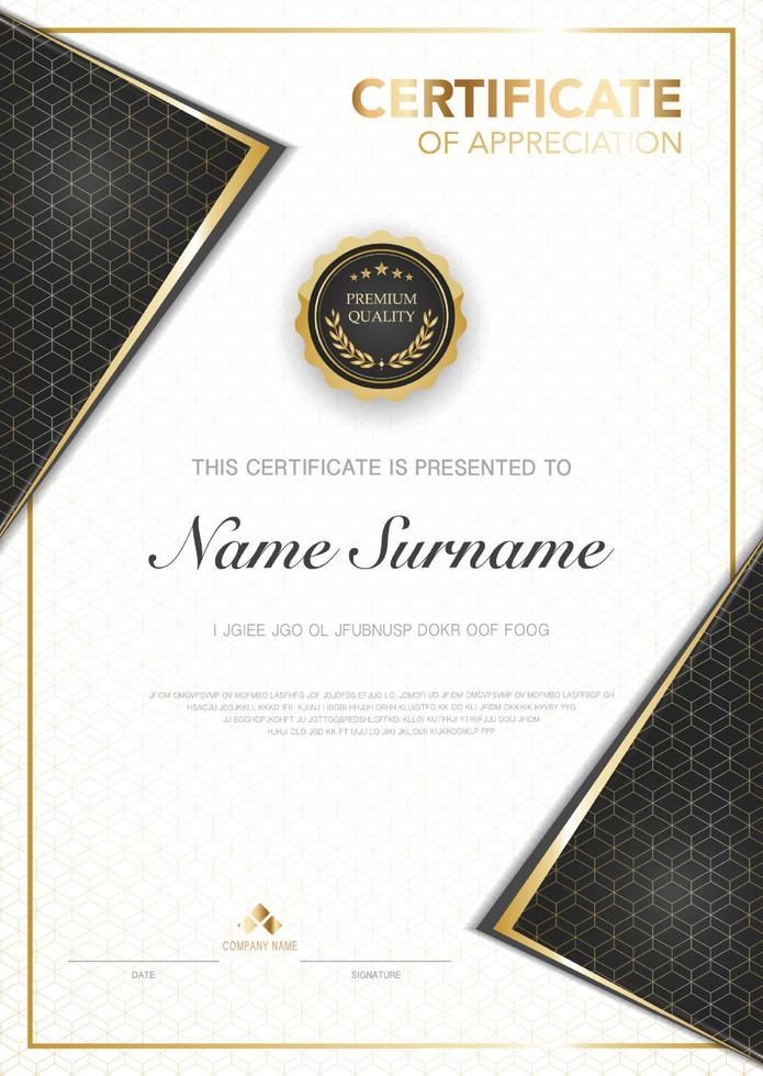 diploma certificate template black and gold color with luxury and modern style vector image.