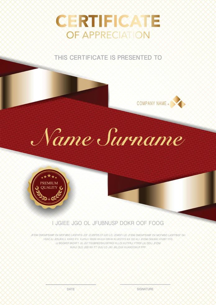 diploma certificate template red and gold color with luxury and modern style vector image, suitable for appreciation.  Vector illustration.