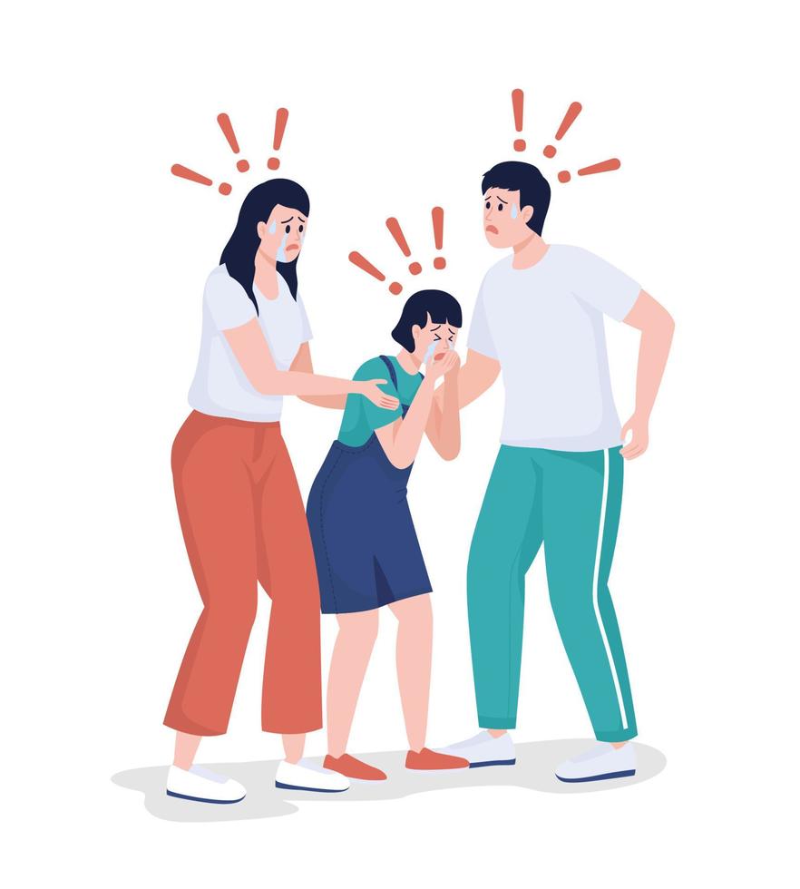 Startled family members semi flat color vector characters. Full body people on white. Being in life-threatening situation isolated modern cartoon style illustration for graphic design and animation