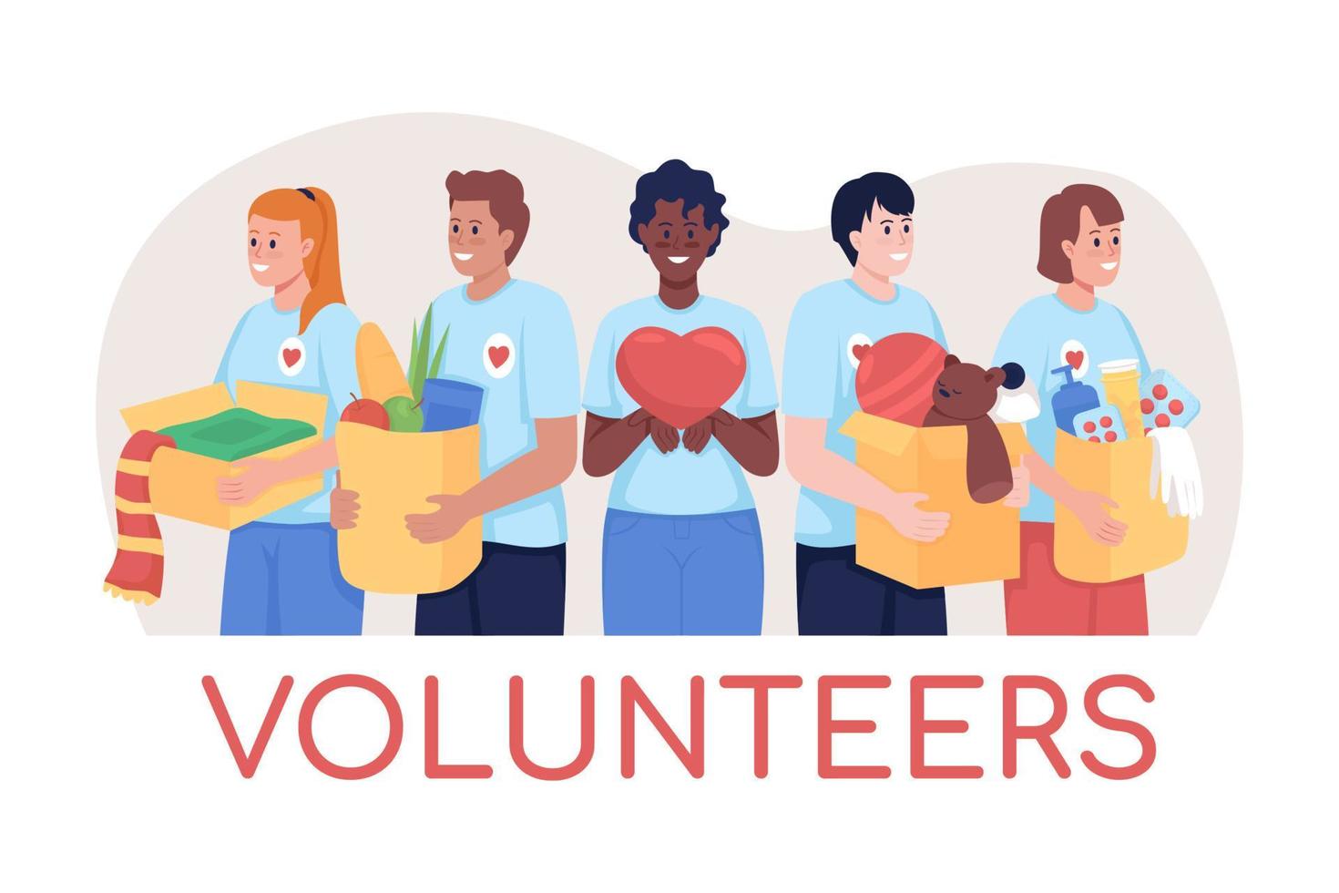 Volunteers 2D vector isolated illustration. Contributing to humanitarian aid. Smiling man and woman. Social service worker flat characters on cartoon background. Charity work colourful scene 4449833 Vector Art at Vecteezy