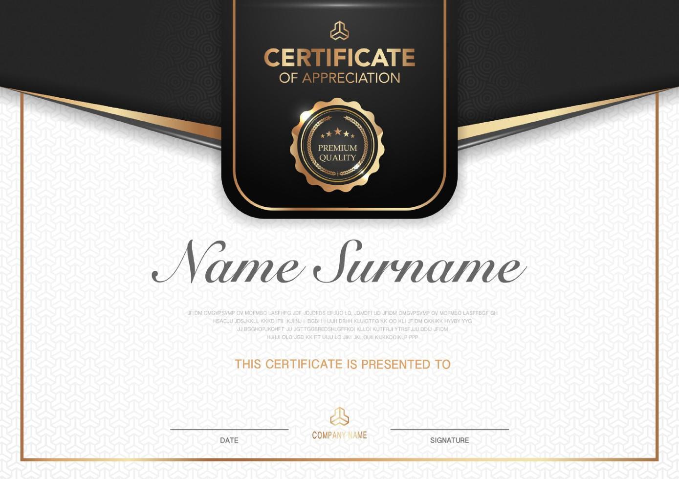 Certificate template black and gold luxury style image. Diploma of