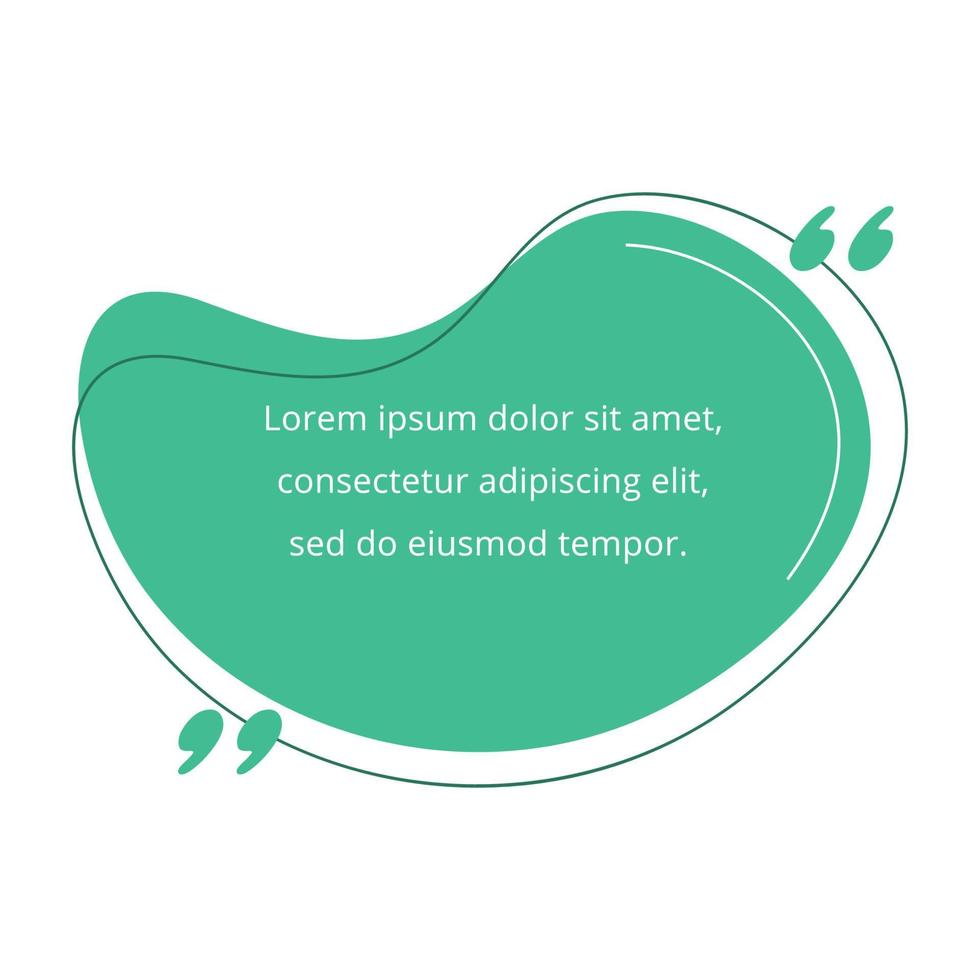 Quote blank frame vector template. Green speech bubble. Quotation, citation text box design. Asymmetric stain empty textbox background for message, comment, note