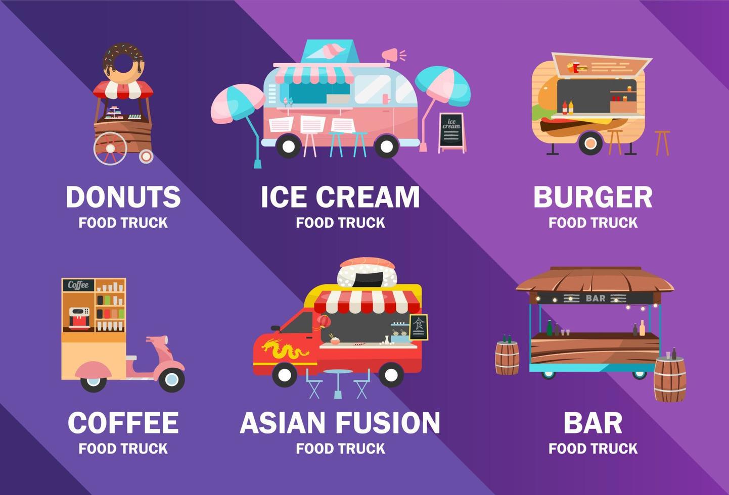 Food trucks poster vector template. Street food festival. Brochure, cover, booklet page concept design with flat illustrations. Ready meal vehicles. Advertising flyer, leaflet, banner layout idea