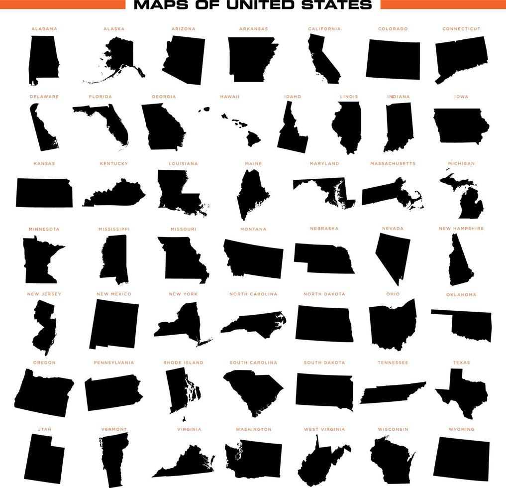 States of US Map set Vector Template Illustration Design. Vector EPS 10.