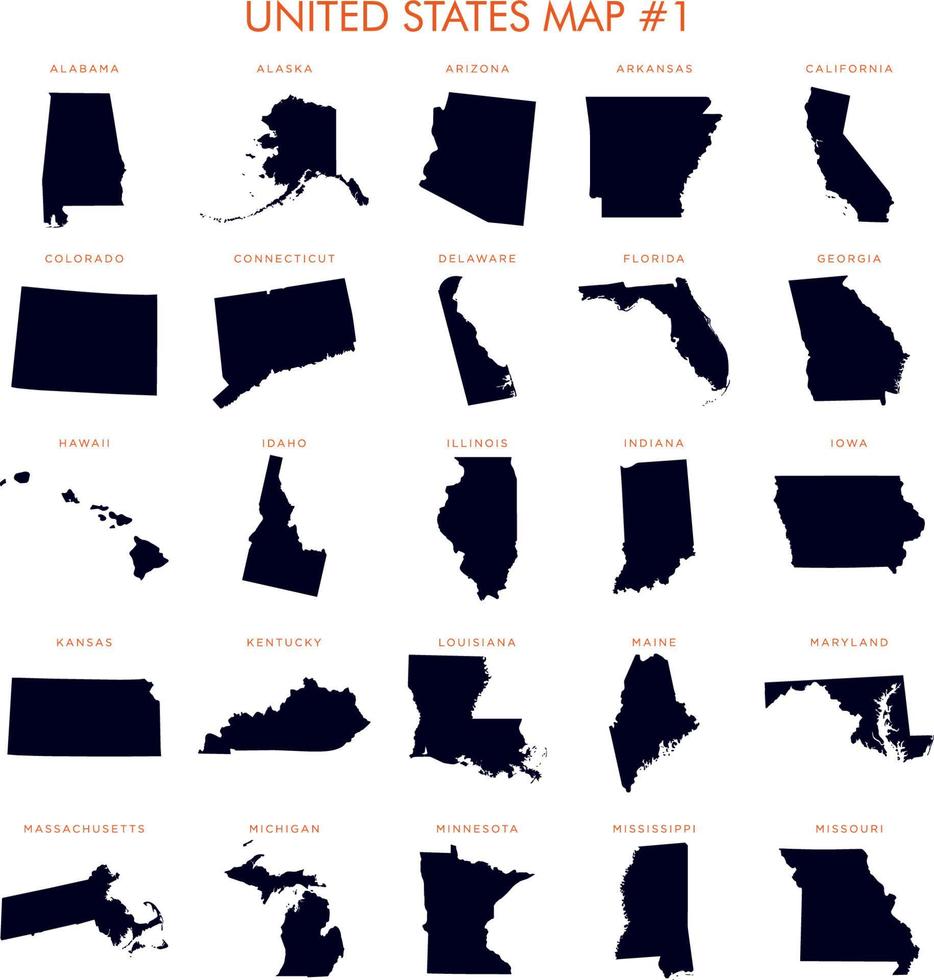 States of US Map set Vector Template Illustration Design. Vector EPS 10.