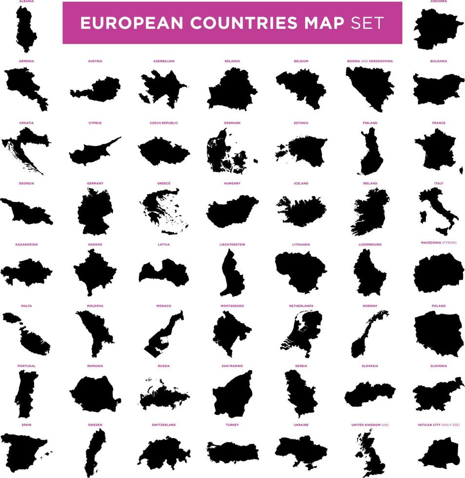 conjunto de plantilla de icono de vector de mapa de países de Europa. diseño de ilustración vectorial.