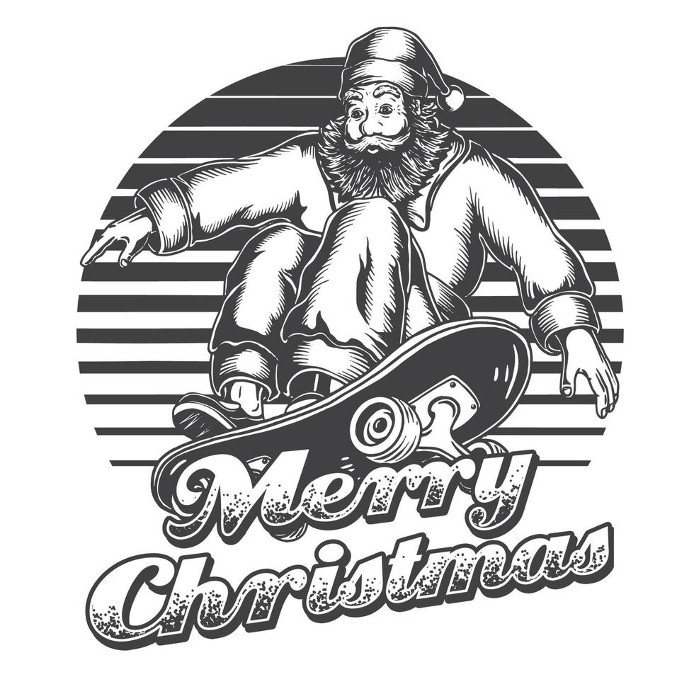 Santa with skateboard monochrome vector