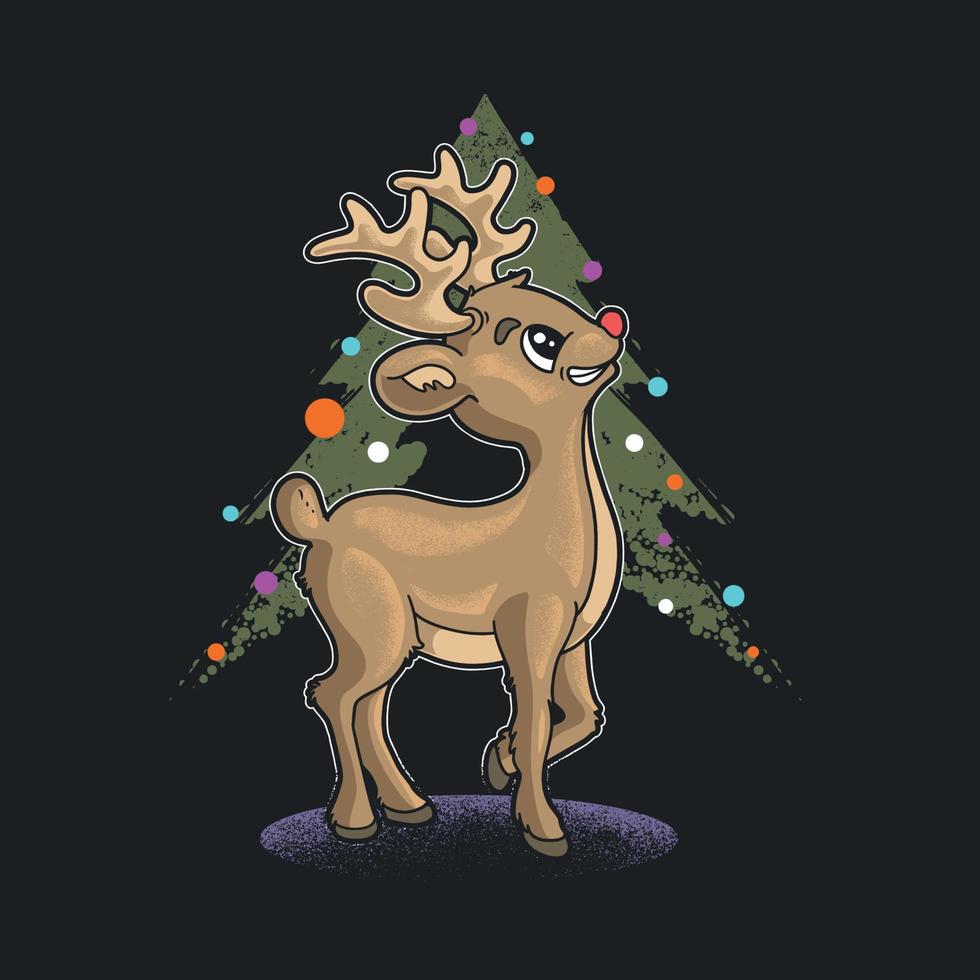 cute deer on christmas night vector