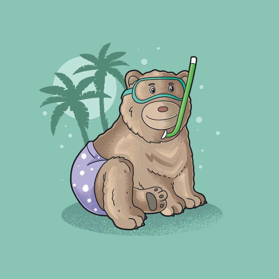 lindo oso grizzly de vacaciones vector