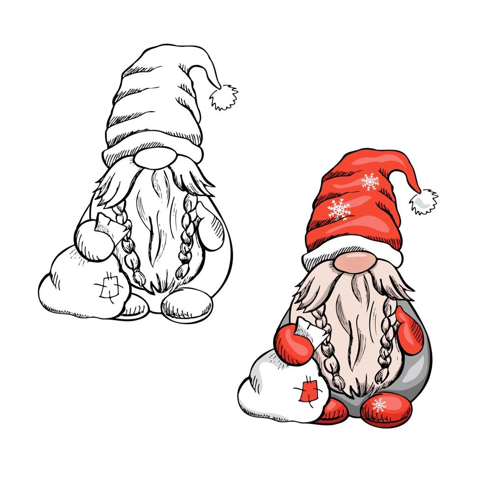 Vector gnome for New Year or Christmas on a white background. The Scandinavian gnome. Vector illustration.