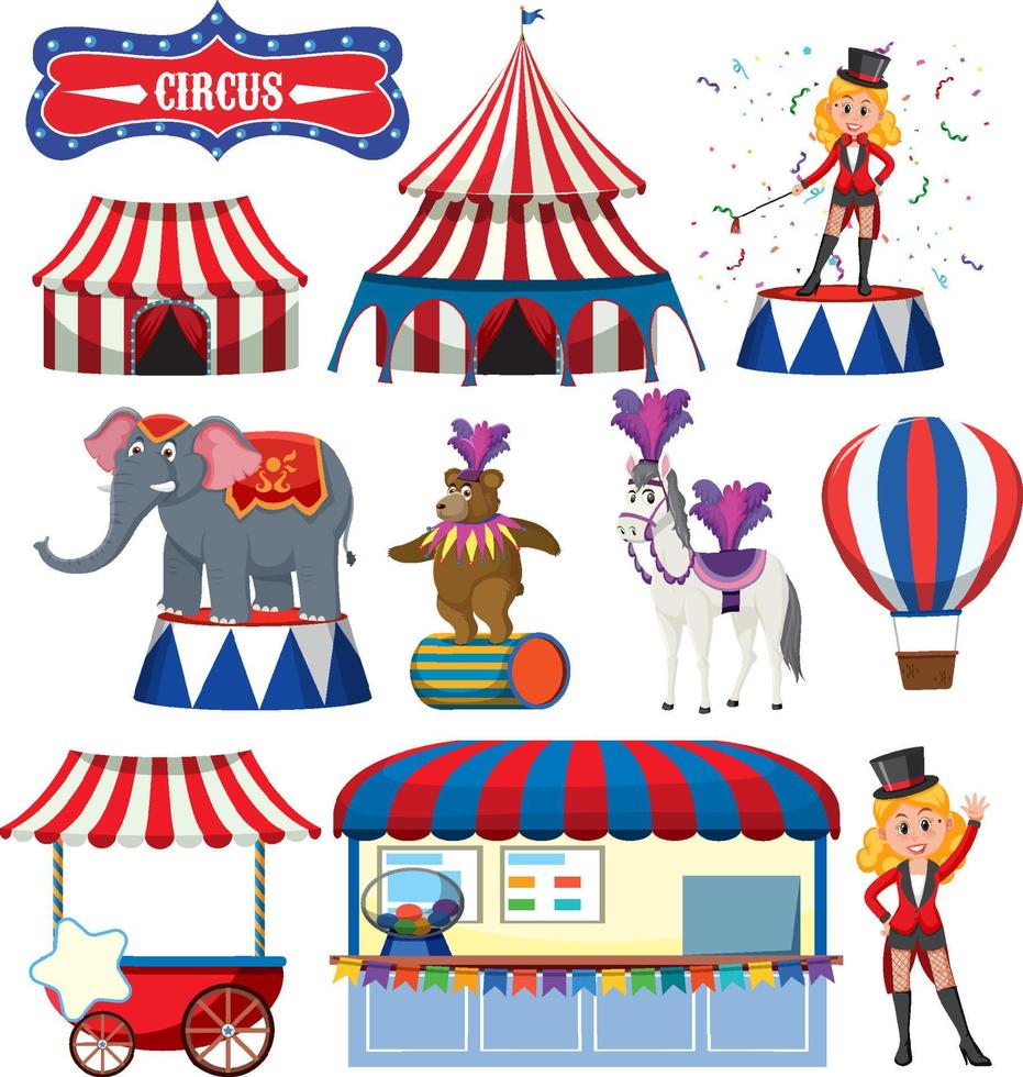 Set of amusement park elements isolated vector