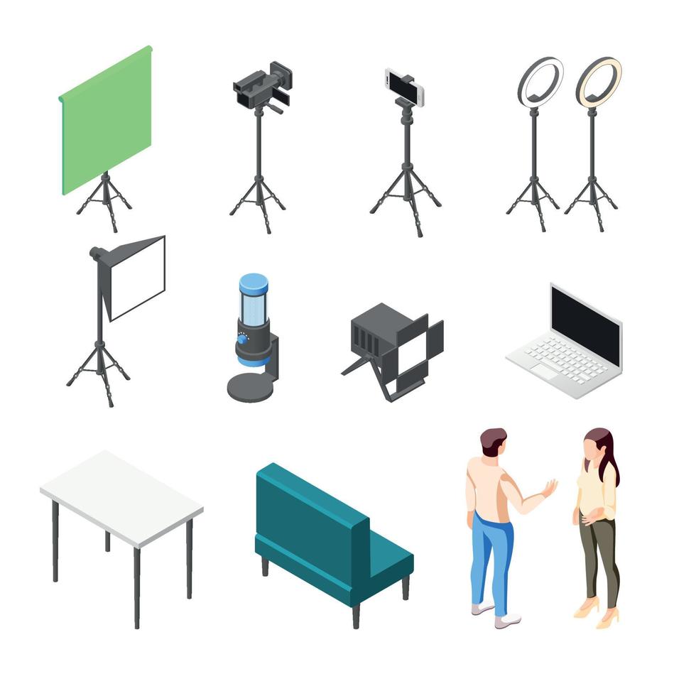 Vlogging Isometric Icons Set vector