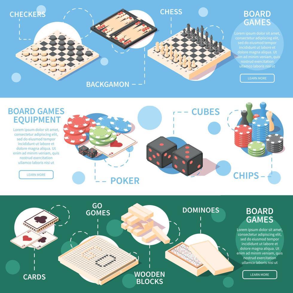 Banners isométricos de juegos de mesa. vector