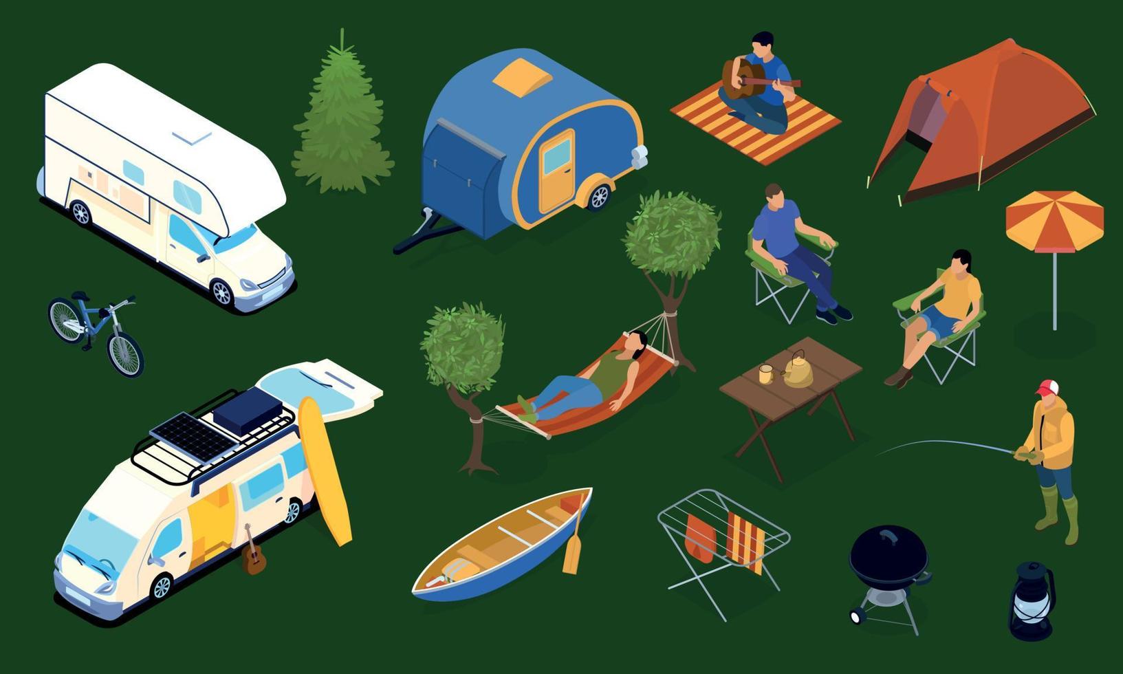 Isometric Trailer Park Icons vector