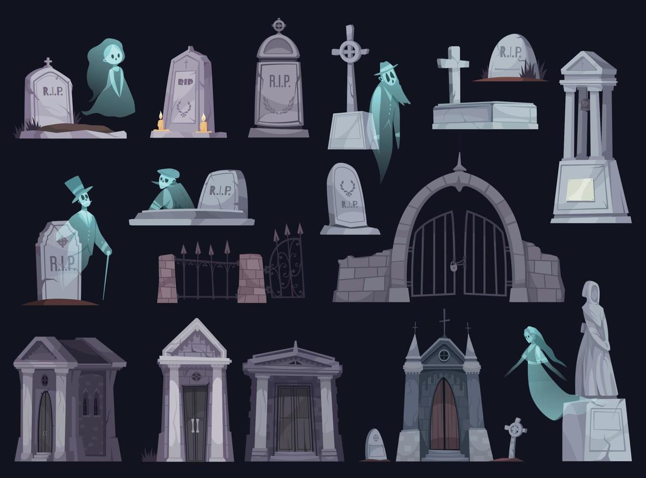 conjunto de dibujos animados de cementerio vector