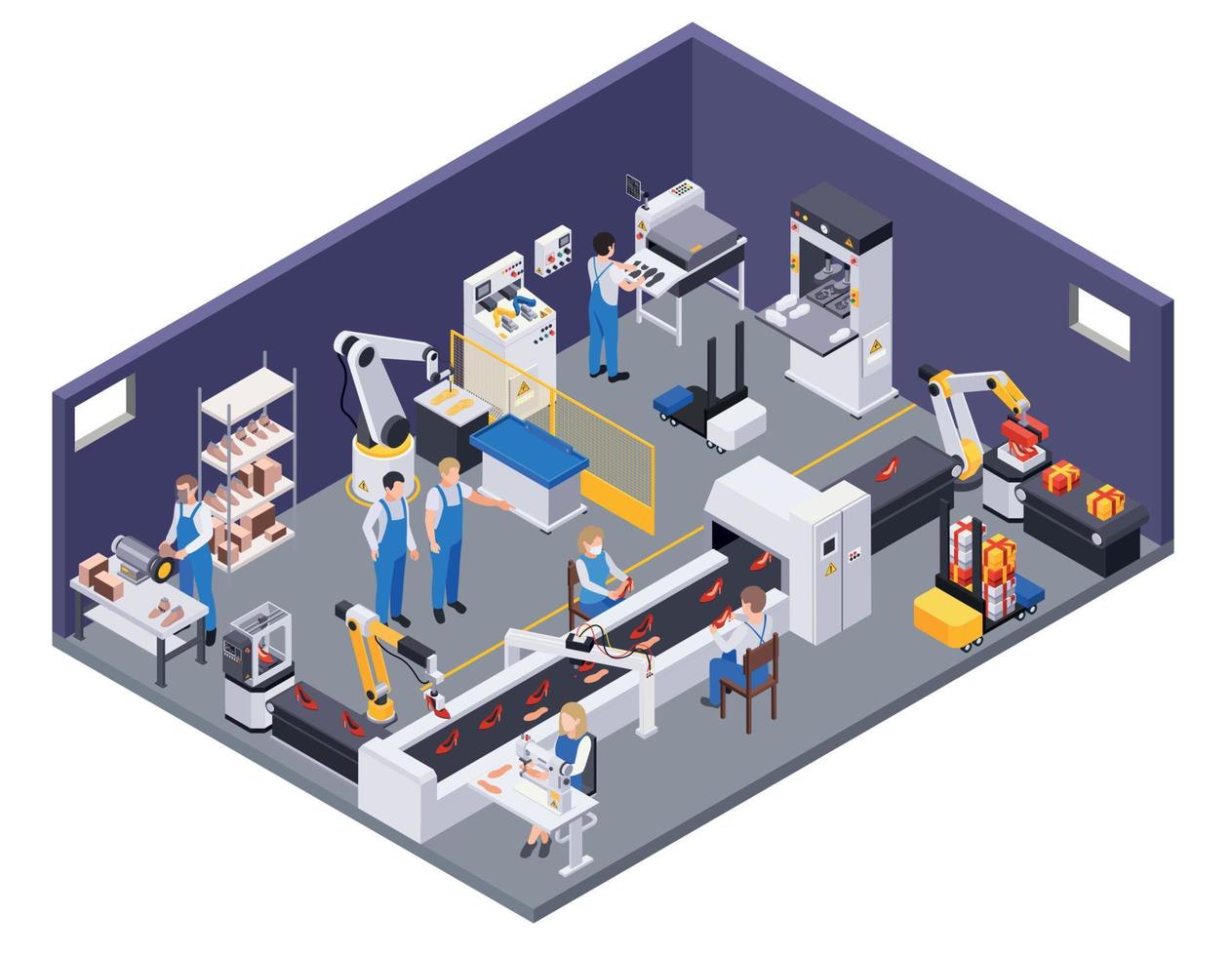 Footwear Production Factory Composition vector