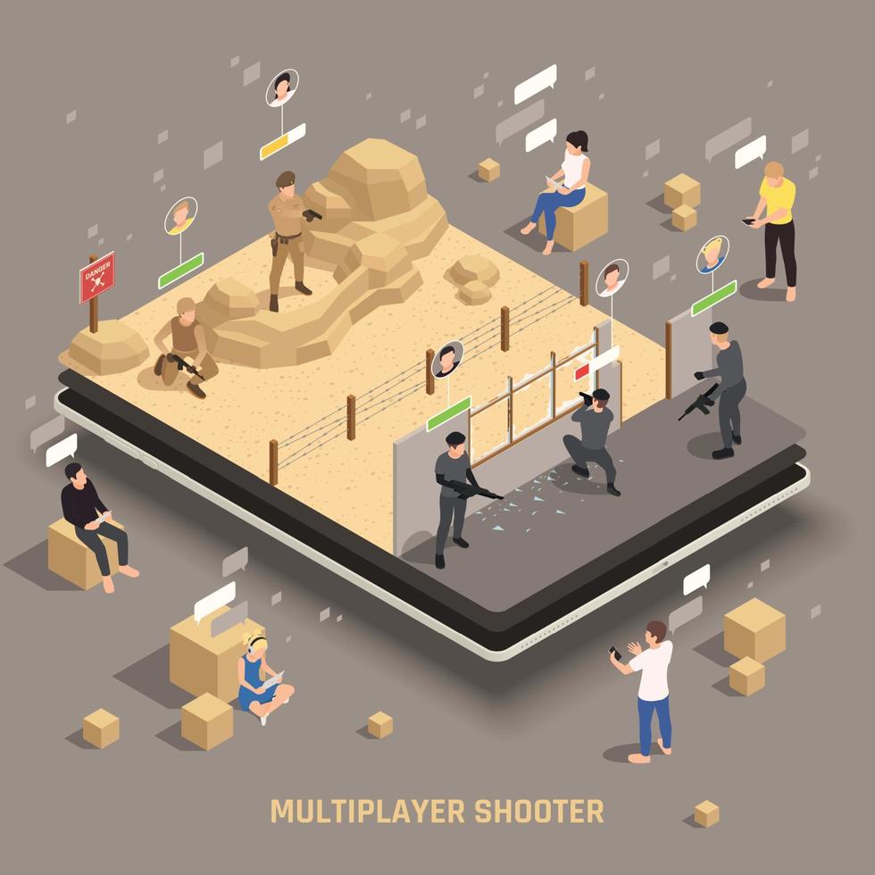 Mobile Gaming Isometric Composition vector