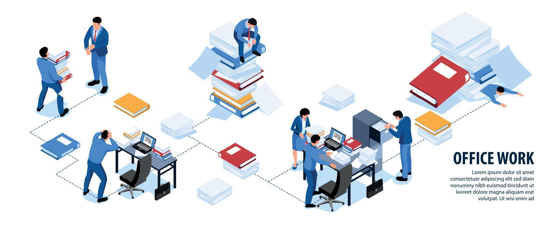 infografía de trabajo de oficina desorganizada vector