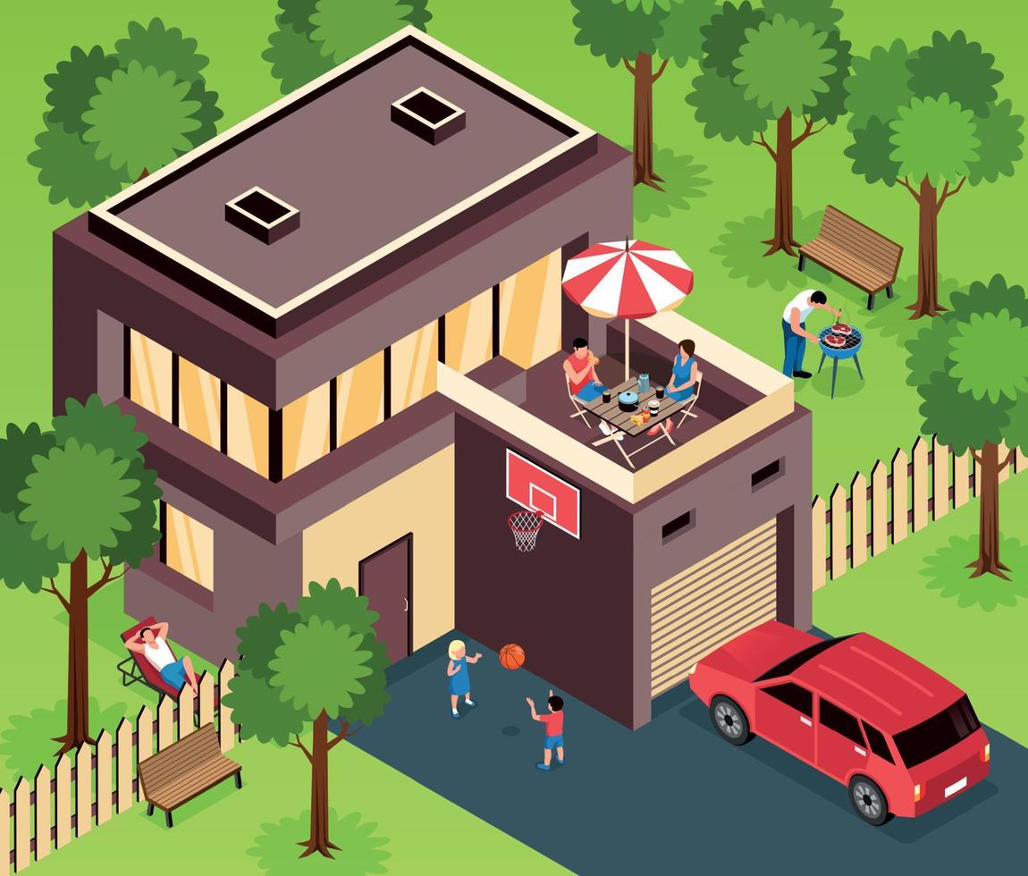 Suburban House Isometric Exterior vector